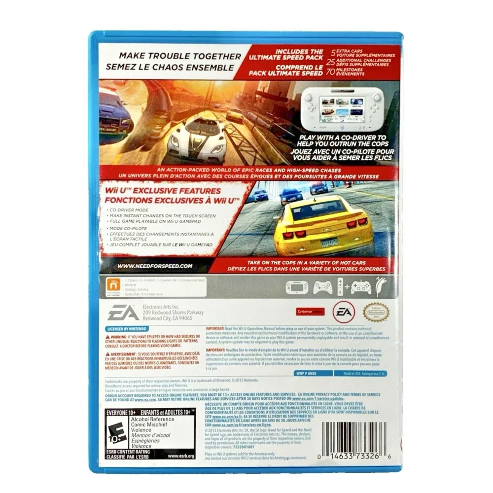 Need for Speed Most Wanted Nintendo Wii U EA 2013 Complete with Manual Tested